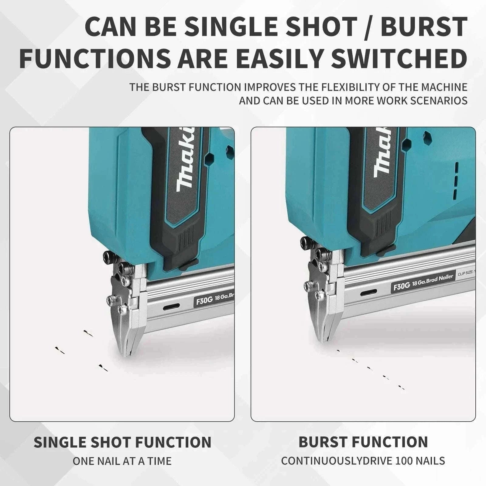 Cordless Nail Gun 10–30mm 100-Nail Capacity High-Speed Woodworking Tool-1Battery 1Charger EU