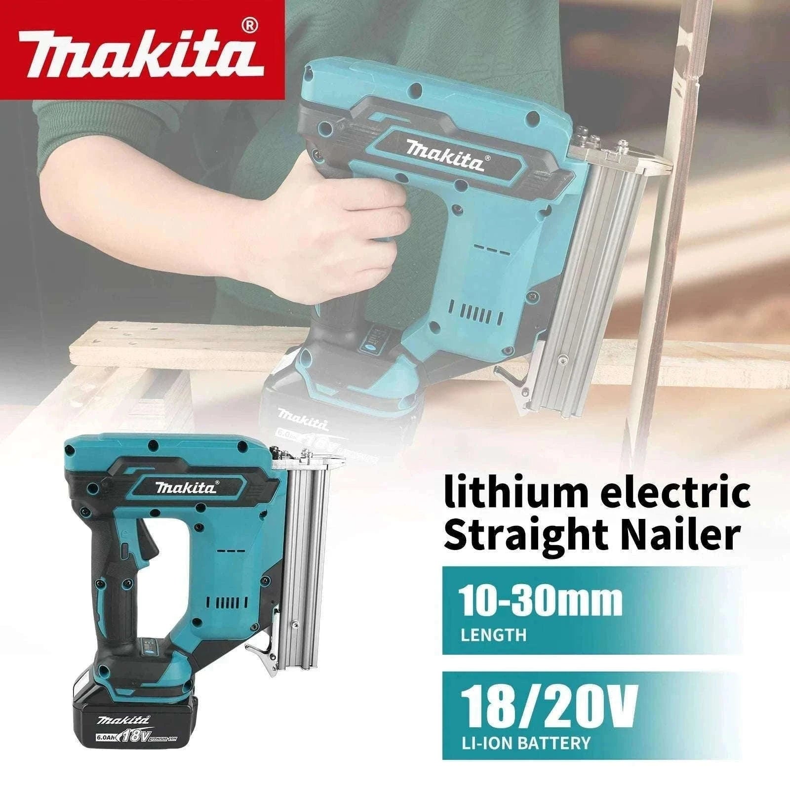 Cordless Nail Gun 10–30mm 100-Nail Capacity High-Speed Woodworking Tool-1Battery 1Charger EU