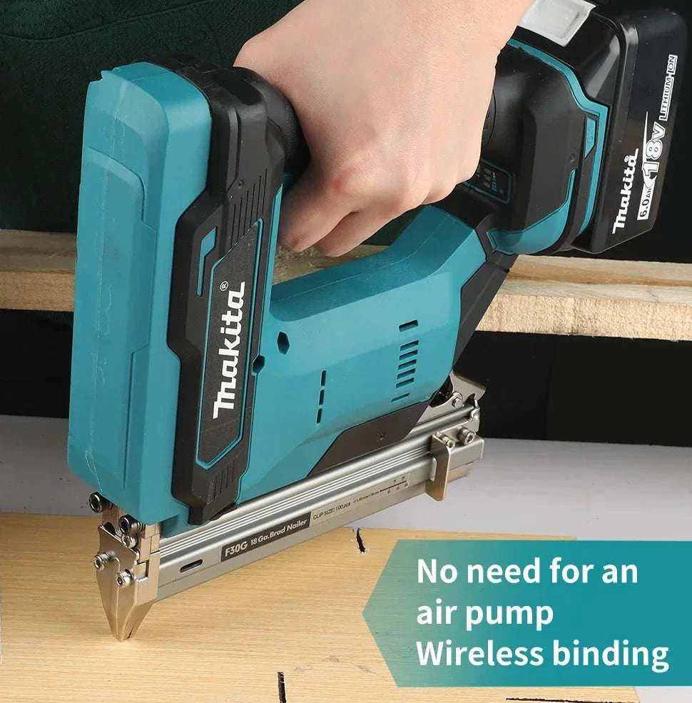 Cordless Nail Gun 10–30mm 100-Nail Capacity High-Speed Woodworking Tool-1Battery 1Charger EU