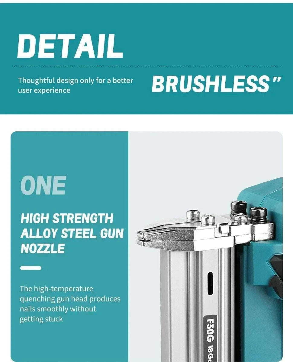 Cordless Nail Gun 10–30mm 100-Nail Capacity High-Speed Woodworking Tool-1Battery 1Charger EU