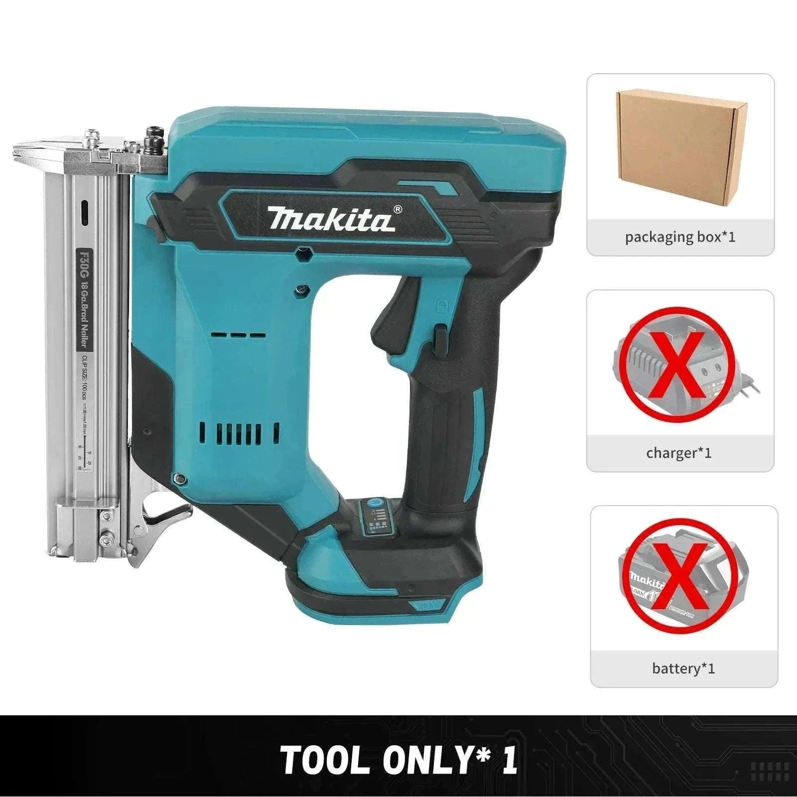 Cordless Nail Gun 10–30mm 100-Nail Capacity High-Speed Woodworking Tool-1Battery 1Charger EU