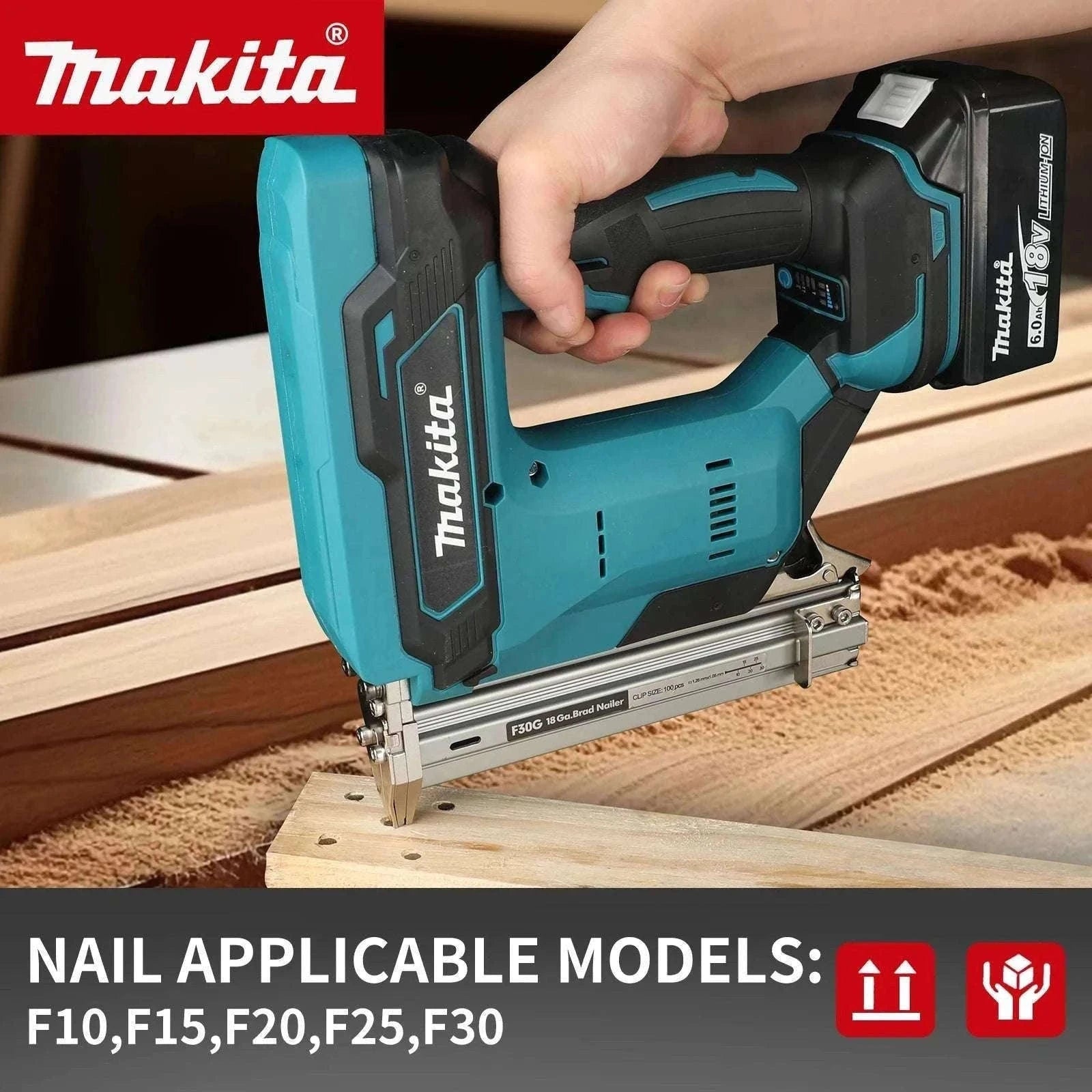 Cordless Nail Gun 10–30mm 100-Nail Capacity High-Speed Woodworking Tool-1Battery 1Charger EU