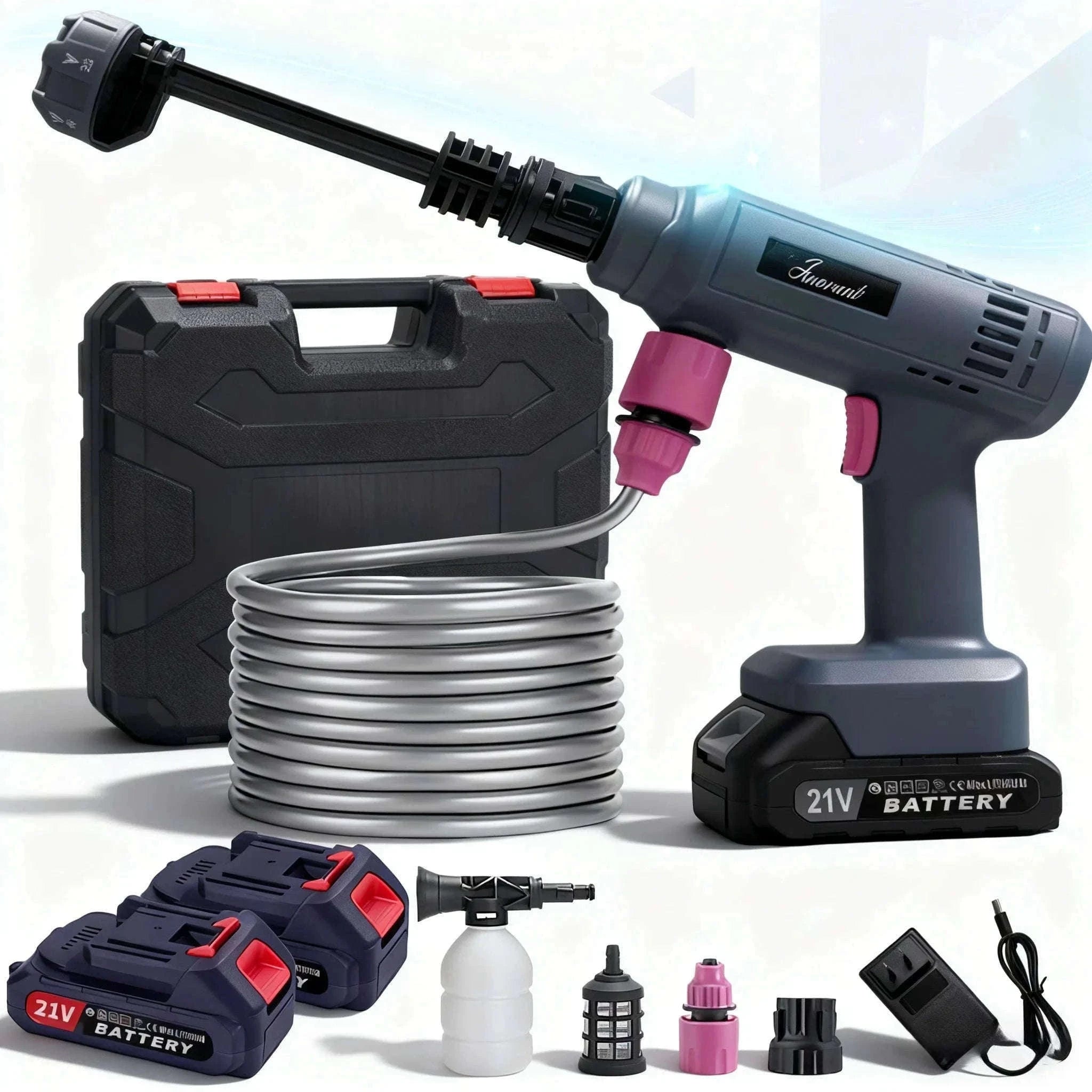 Cordless Portable Pressure Washer Gun with Battery and Hose-Red / US / two batteries|United States|Electric