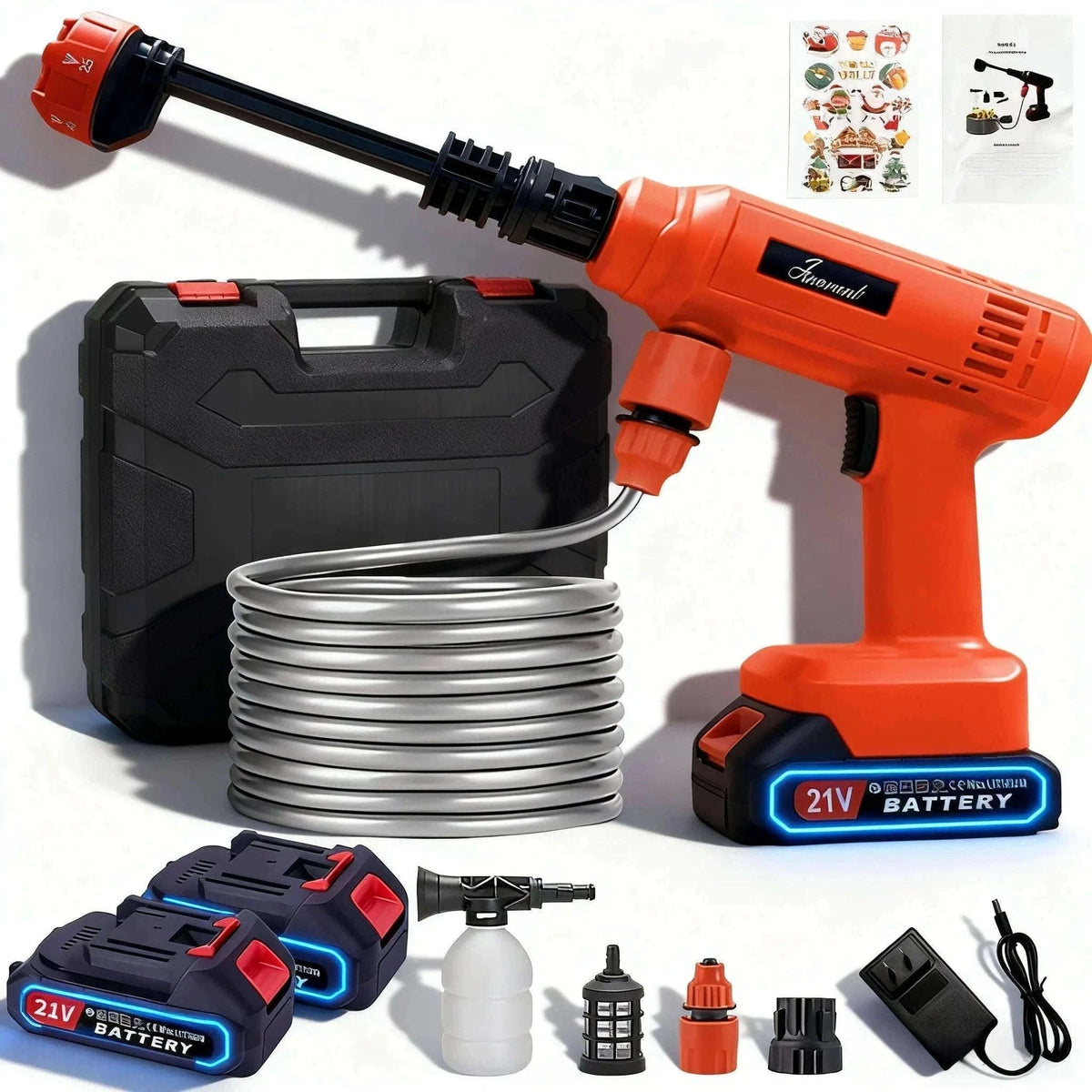 Cordless Portable Pressure Washer Gun with Battery and Hose-Red / US / two batteries|United States|Electric