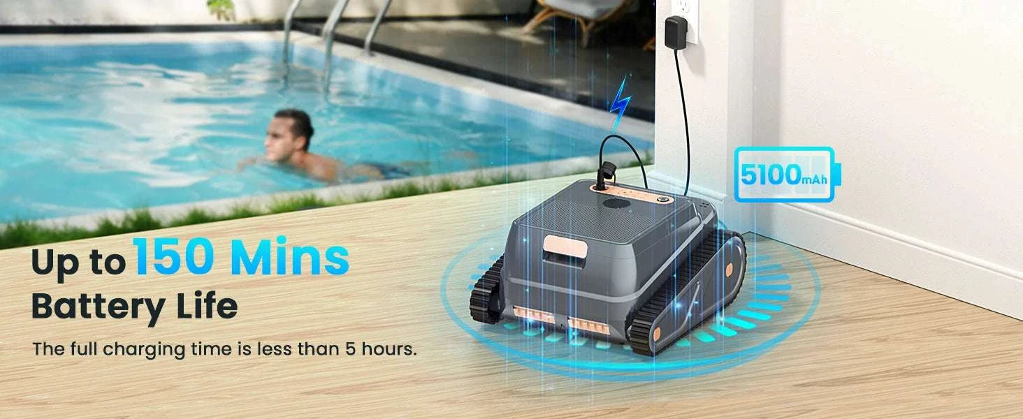 Cordless Robotic Pool Cleaner with Wall & Waterline Cleaning, 150min Runtime-black / United States