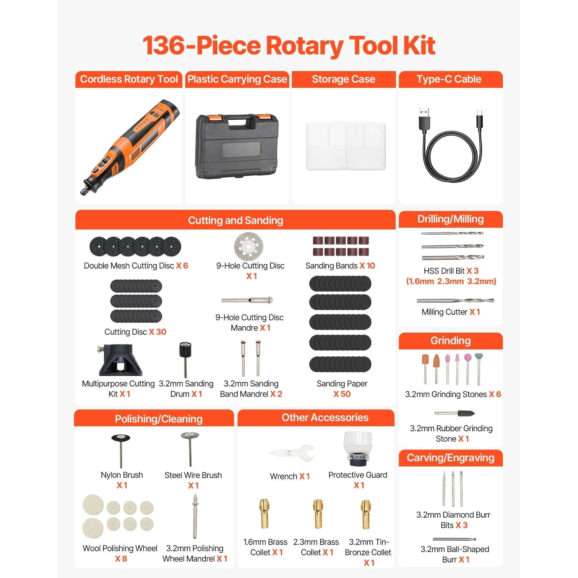 Cordless Rotary Tool Kit with 5 Speeds for DIY Engraving Sanding-DC 4V / United States