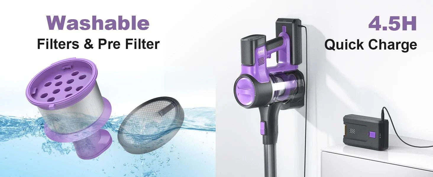 Cordless Stick Vacuum Cleaner 30Kpa 350W with 50 Min Runtime-PURPLE / US / Australia