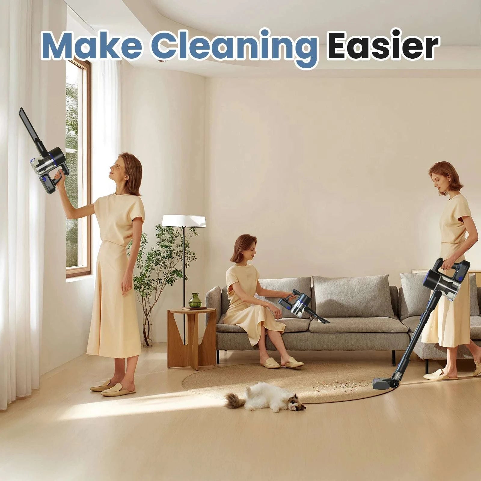 Cordless Stick Vacuum with LED Brush, Wall Mount & 3 Head Tools-Purple Yellow / United States