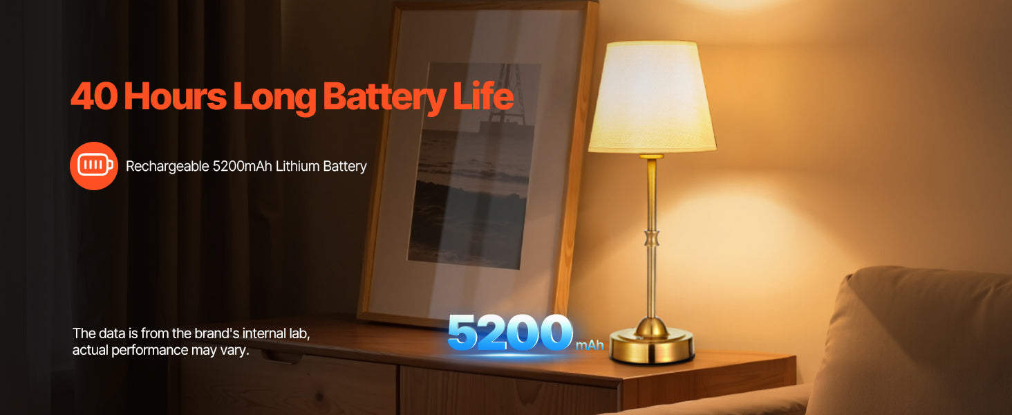 Cordless Table Lamp with Rechargeable Battery & Touch Dimming