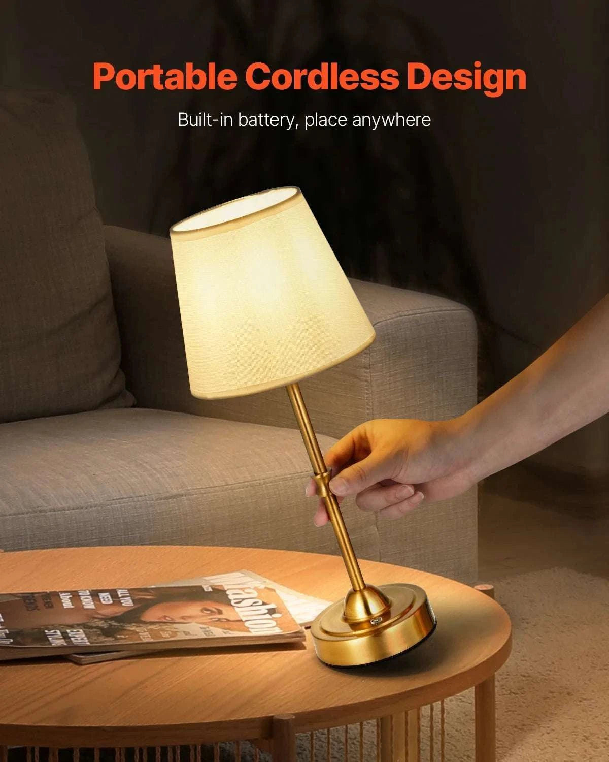 Cordless Table Lamp with Rechargeable Battery & Touch Dimming-1 Black 6.3in / United States