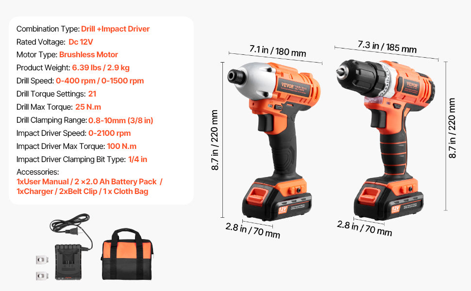 Cordless Drill & Impact Driver Combo Kit with Batteries and Charger