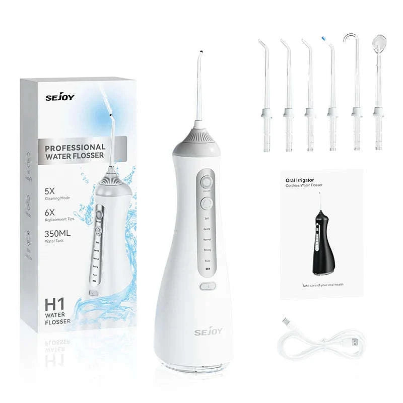 Cordless Water Flosser with 6 Nozzles & 5 Modes, 350ml Tank-black / United States