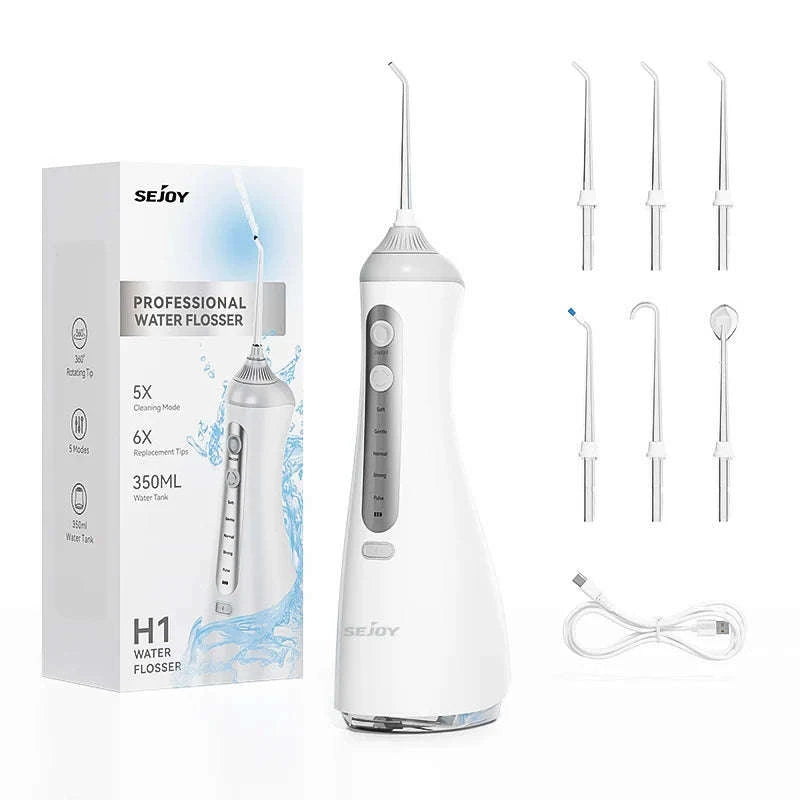 Cordless Water Flosser with 6 Nozzles & 5 Modes, 350ml Tank-black / United States