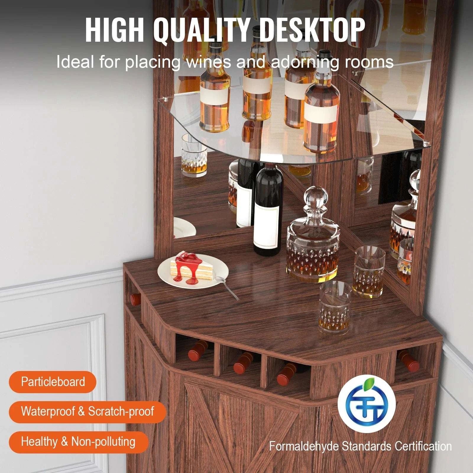 Corner Bar Cabinet with Glass Holder & 40+ Bottle Wine Storage-United States