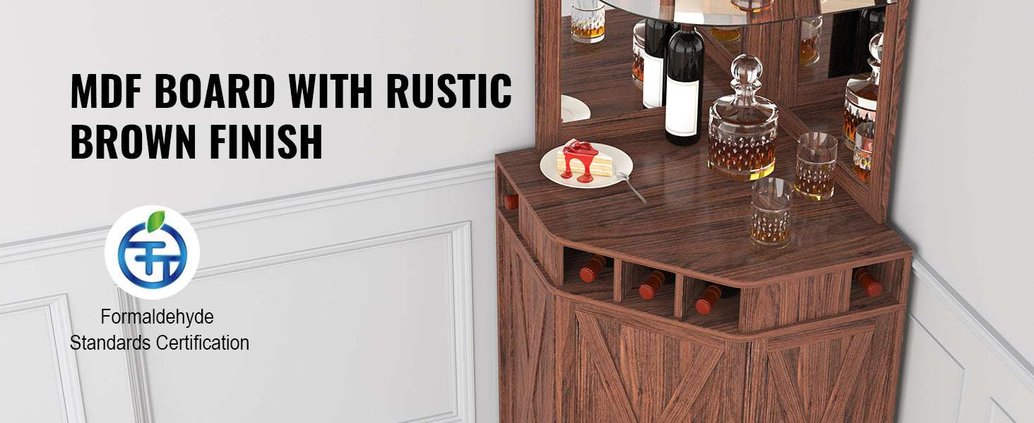 Corner Bar Cabinet with Glass Holder & 40+ Bottle Wine Storage-United States