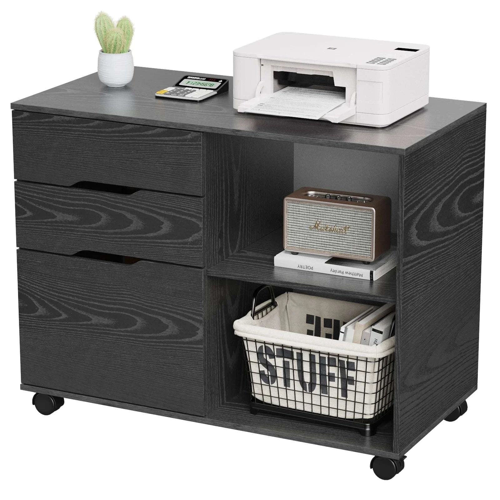 Corner Storage Cabinet with Drawers & Wheels Wood Organizer Table-Ivory / United States