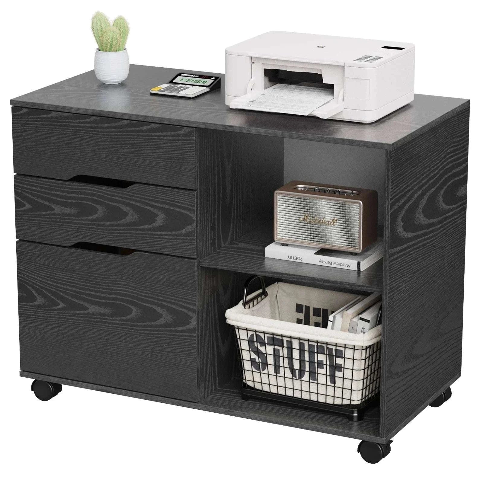 Corner Storage Cabinet with Drawers & Wheels Wood Organizer Table-Ivory / United States