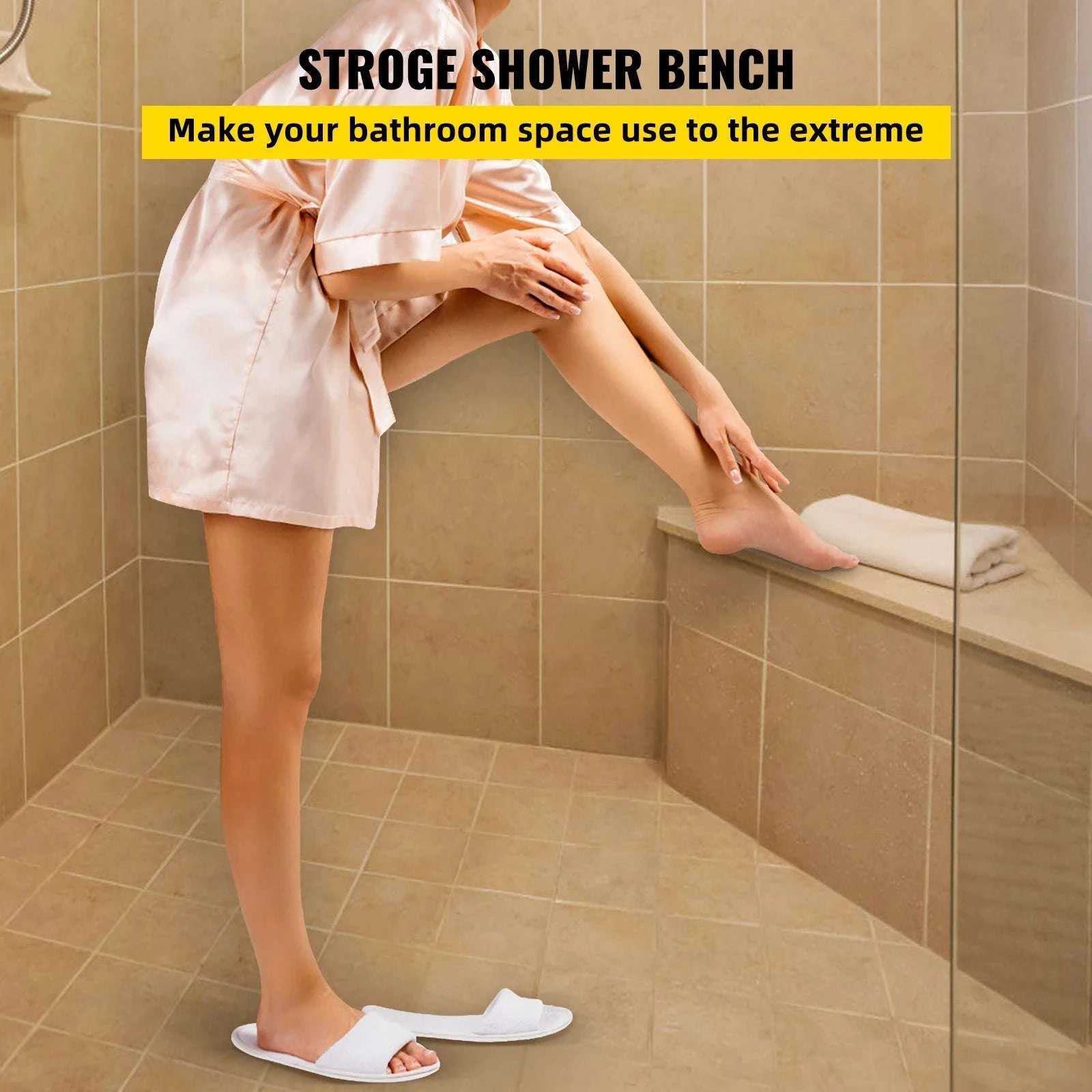 Corner Tile Shower Seat 22.4" Waterproof Bench 440lb Capacity-22.4x16x20inch / United States