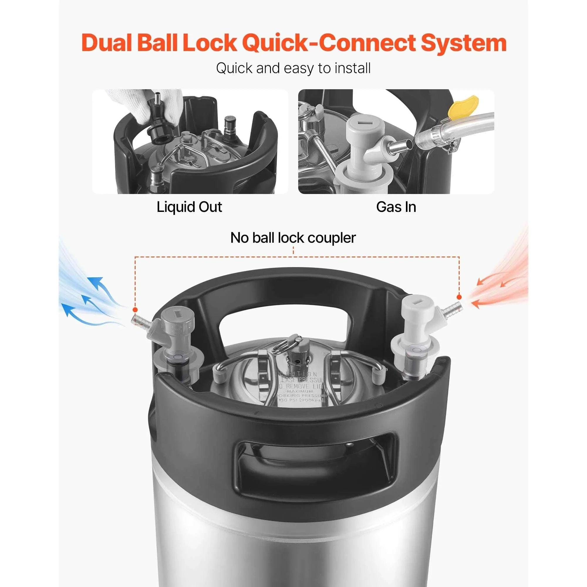 Corny Ball Lock Keg 304 Stainless Steel Cold Brew & Beer Keg-5gal 1pcs / United States