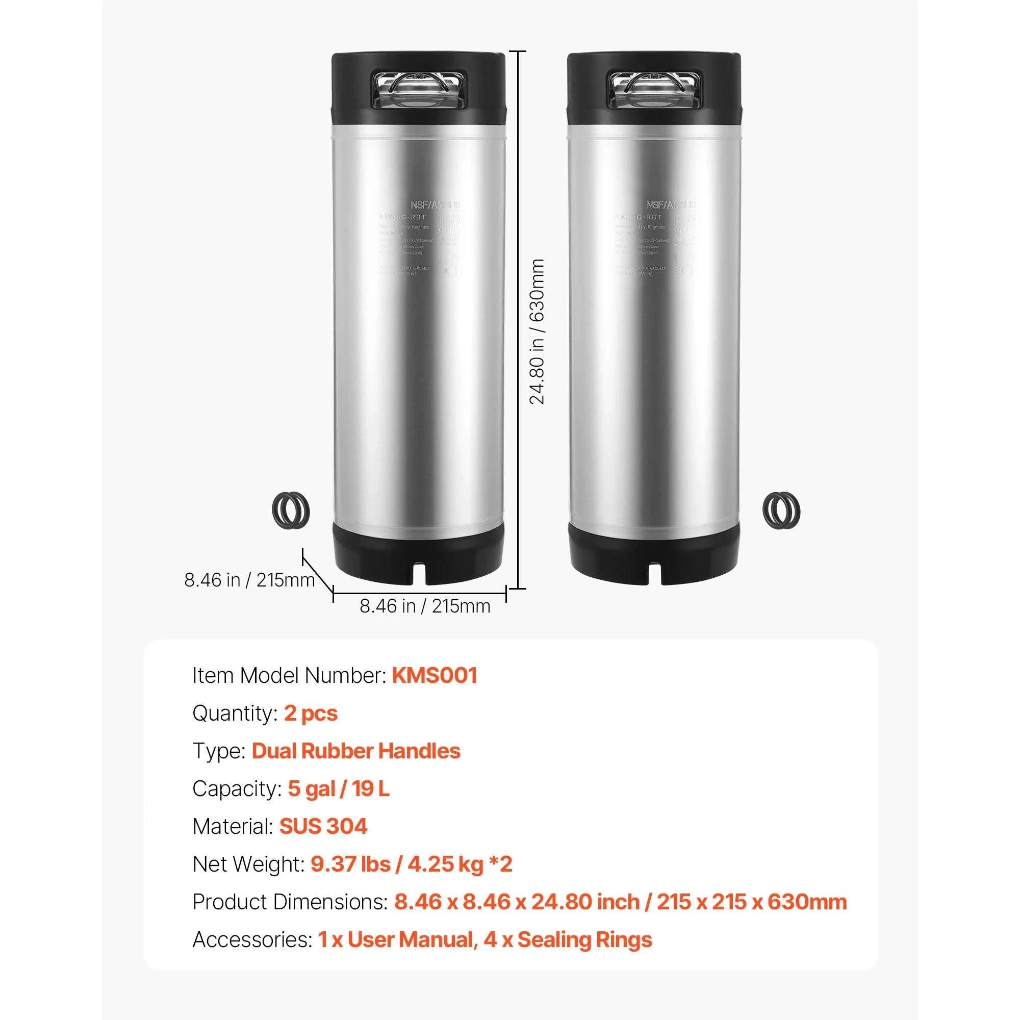 Corny Ball Lock Keg 304 Stainless Steel Cold Brew & Beer Keg-5gal 1pcs / United States