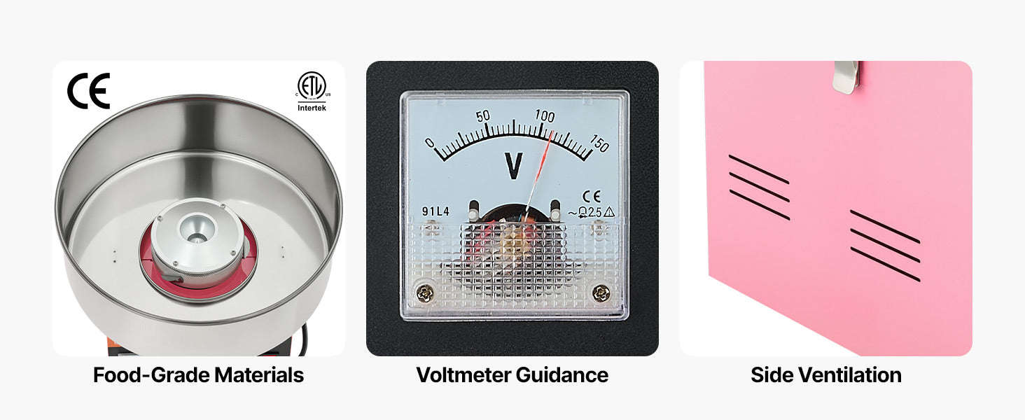 Cotton Candy Machine 1000W Electric Candy Floss Maker with 15 Inch Stainless Steel Bowl-Pink / Germany
