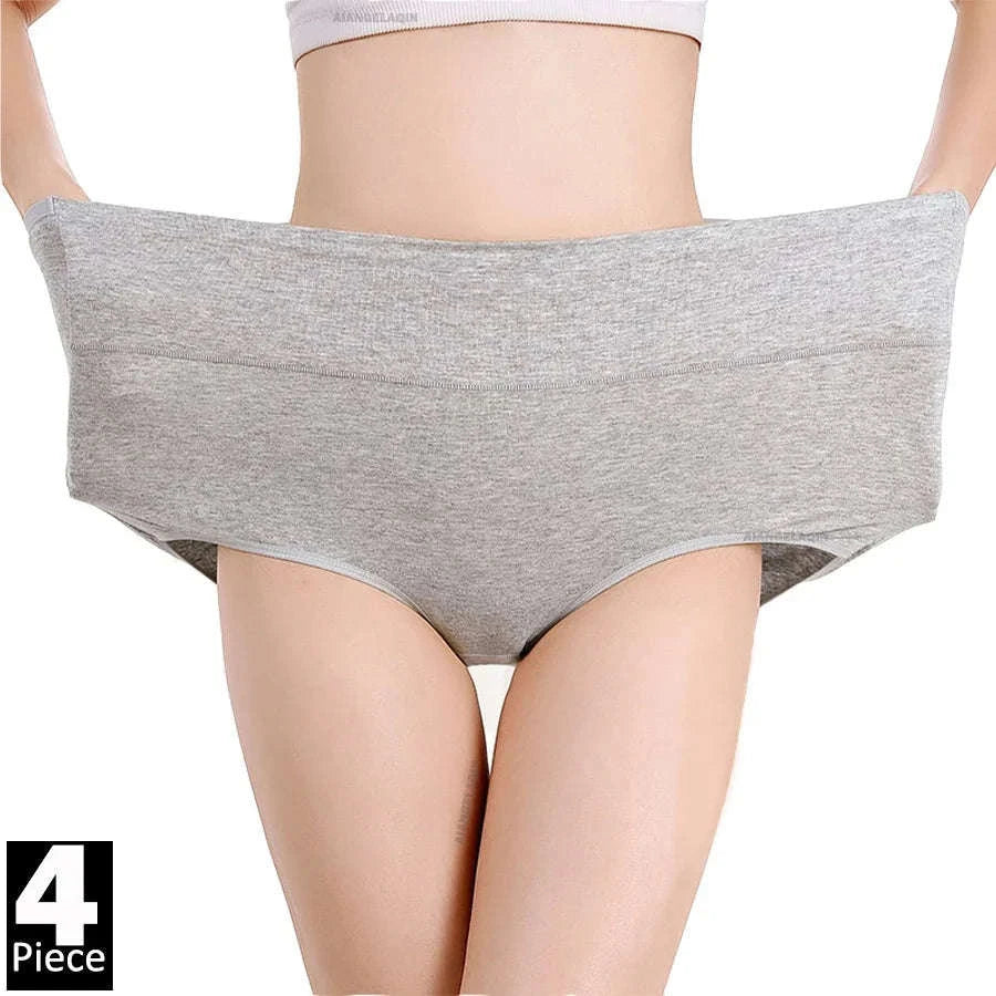 Cotton Panties 4-Pack High-Waist Body Shaper-B GRAY SKIN PINK / 3XL / 4pcs