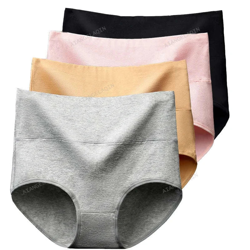 Cotton Panties 4-Pack High-Waist Body Shaper-B GRAY SKIN PINK / 3XL / 4pcs