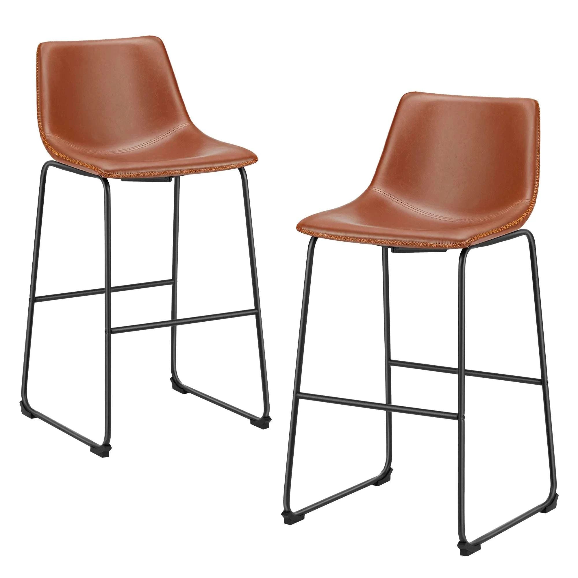 Counter Height Bar Stools Set of 2 Faux Leather with Back-Chocolate / United States