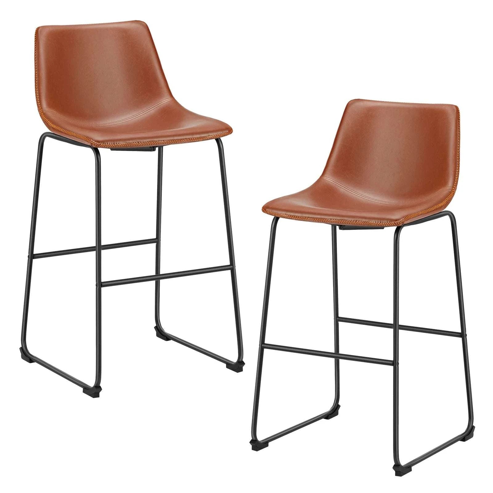 Counter Height Bar Stools Set of 2 Faux Leather with Back-Chocolate / United States