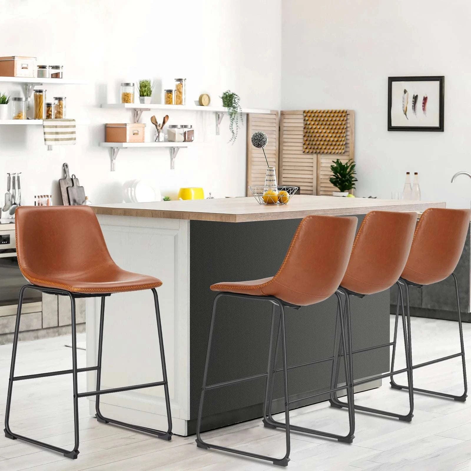 Counter Height Bar Stools Set of 2 Faux Leather with Back-Chocolate / United States