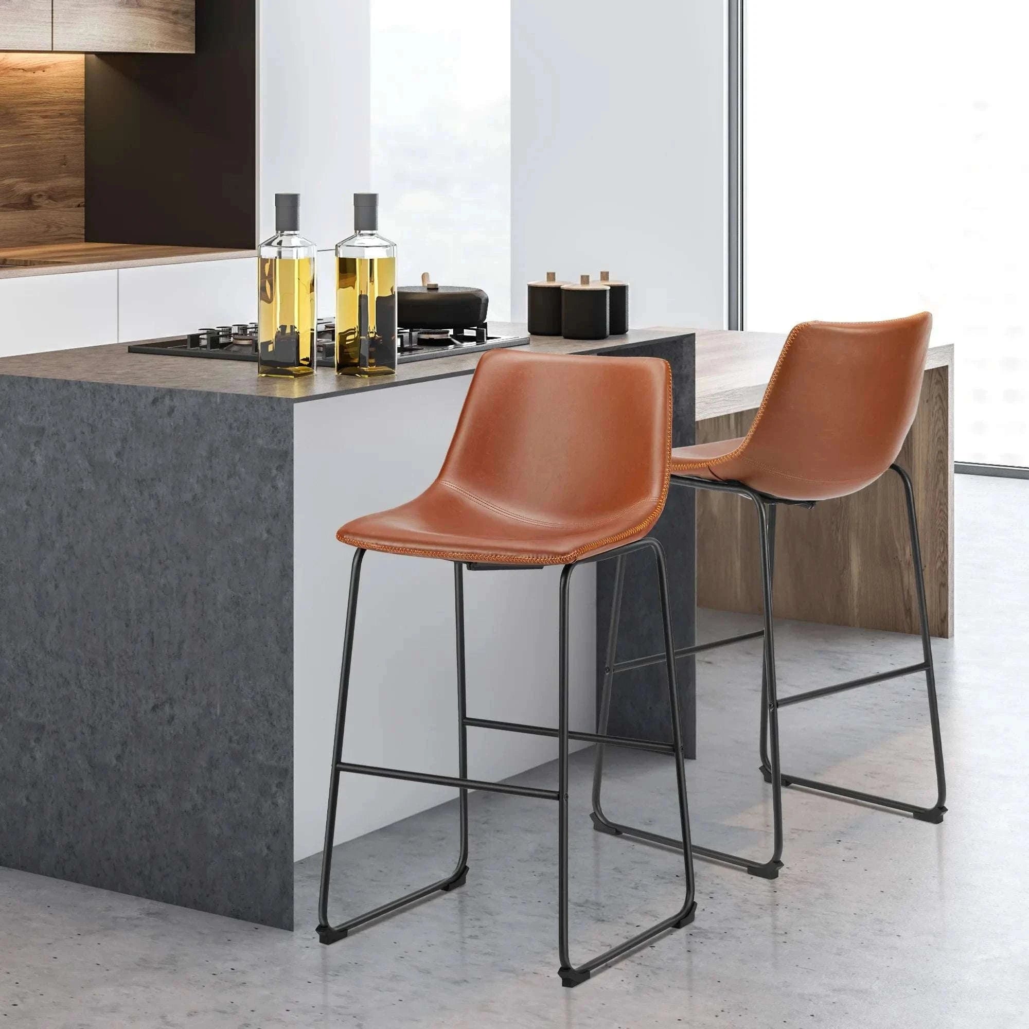 Counter Height Bar Stools Set of 2 Faux Leather with Back-Chocolate / United States