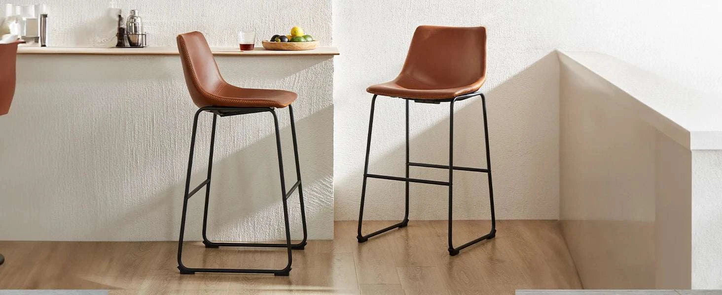 Counter Height Bar Stools Set of 2 Faux Leather with Back-Chocolate / United States