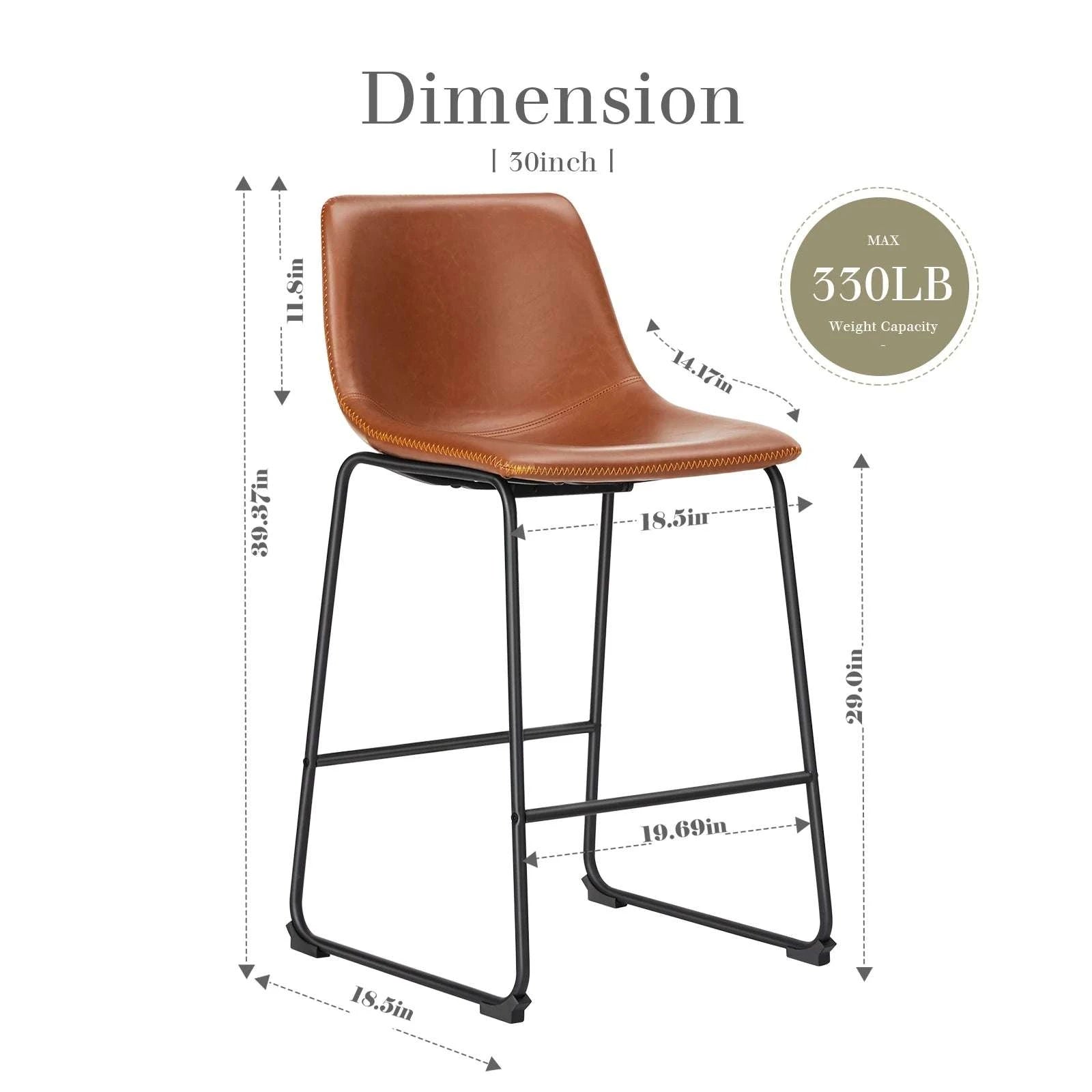 Counter Height Bar Stools Set of 2 Faux Leather with Back-Chocolate / United States