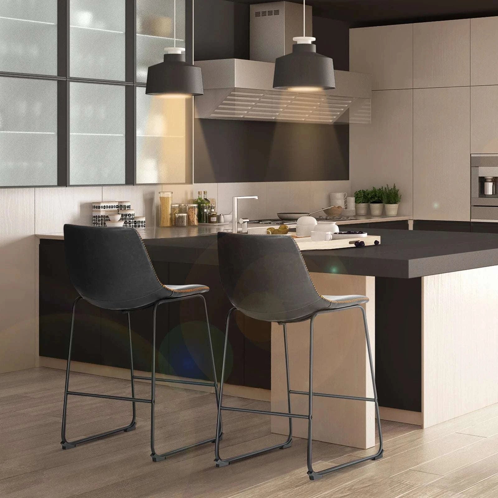 Counter Height PU Leather Bar Stools Set of 2 with Backrest-bar stool BK / United States