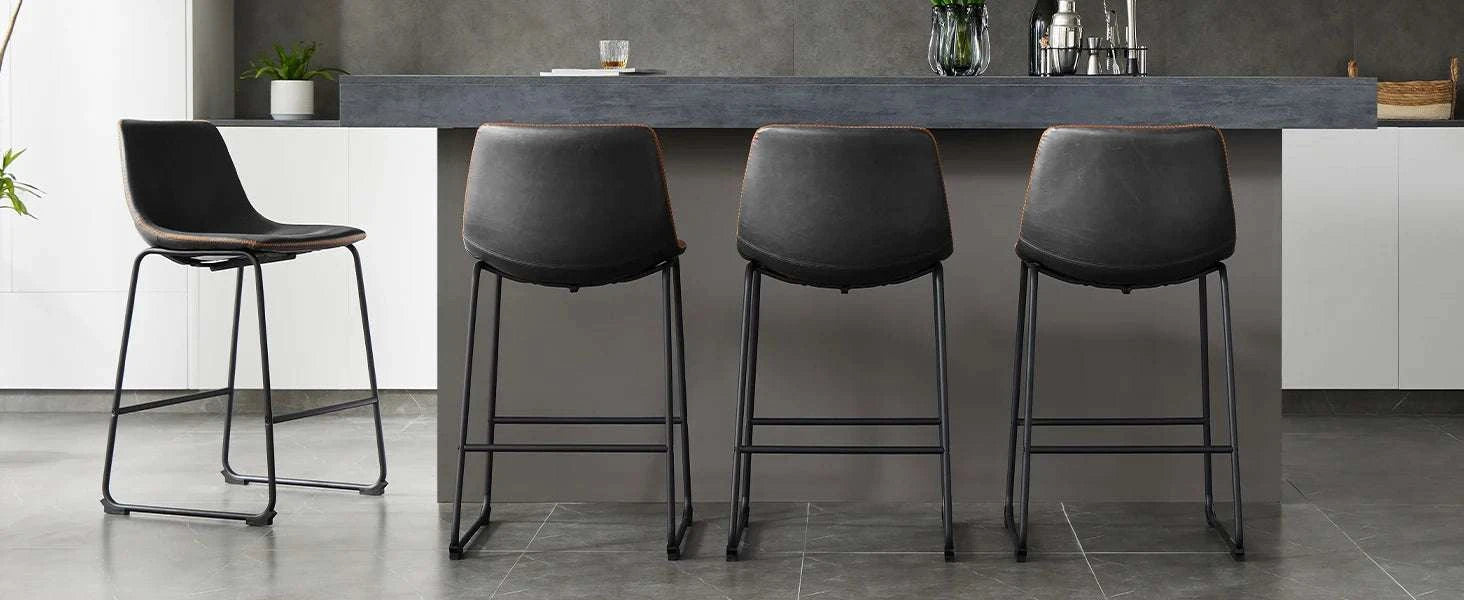 Counter Height PU Leather Bar Stools Set of 2 with Backrest-bar stool BK / United States