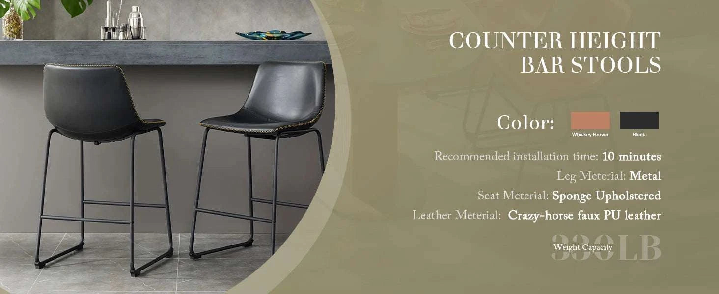 Counter Height PU Leather Bar Stools Set of 2 with Backrest-bar stool BK / United States