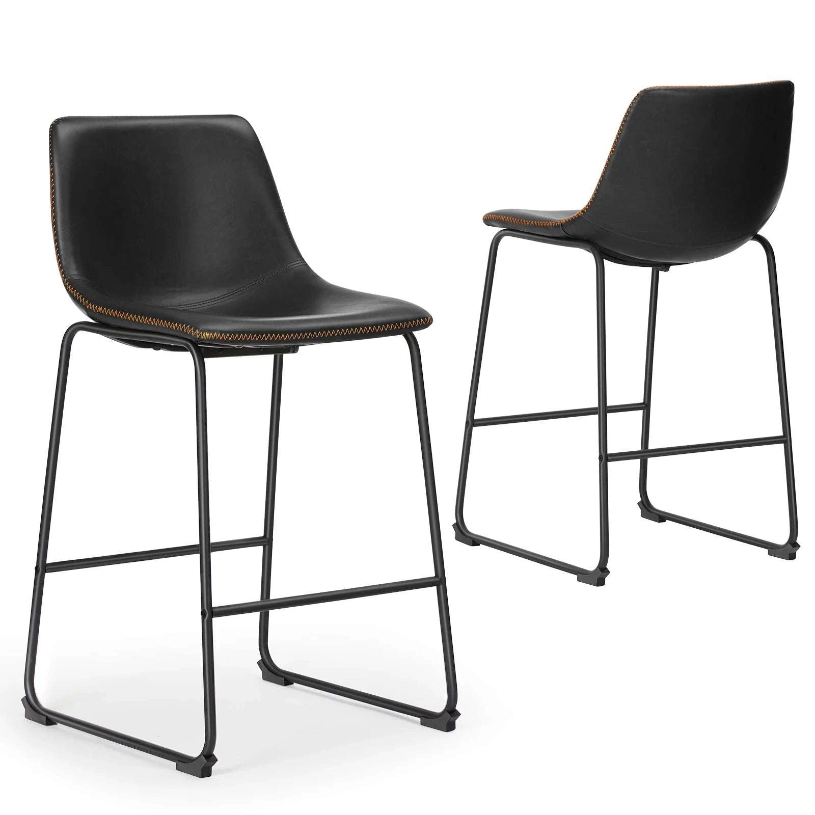 Counter Height PU Leather Bar Stools Set of 2 with Backrest-bar stool BK / United States