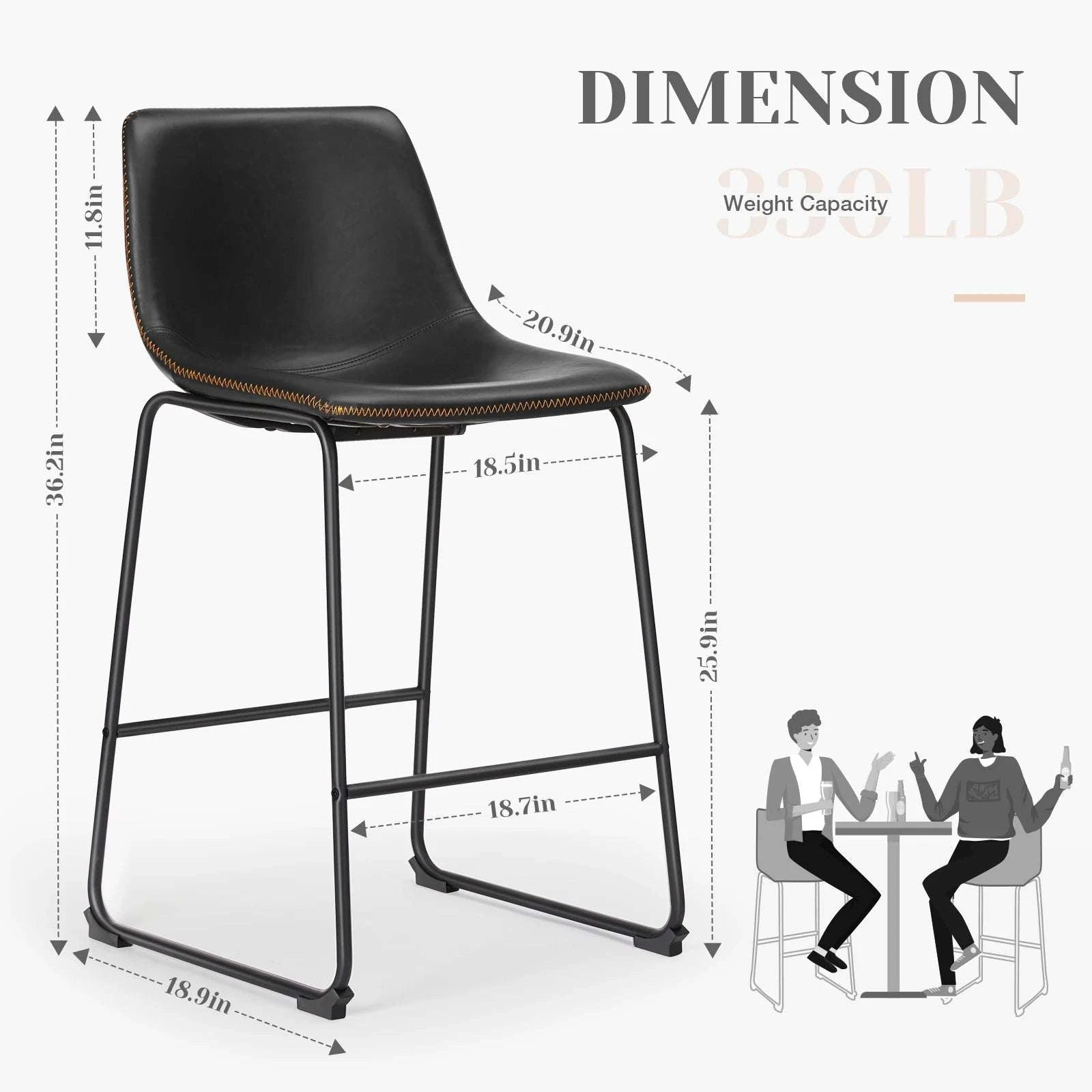 Counter Height PU Leather Bar Stools Set of 2 with Backrest-bar stool BK / United States