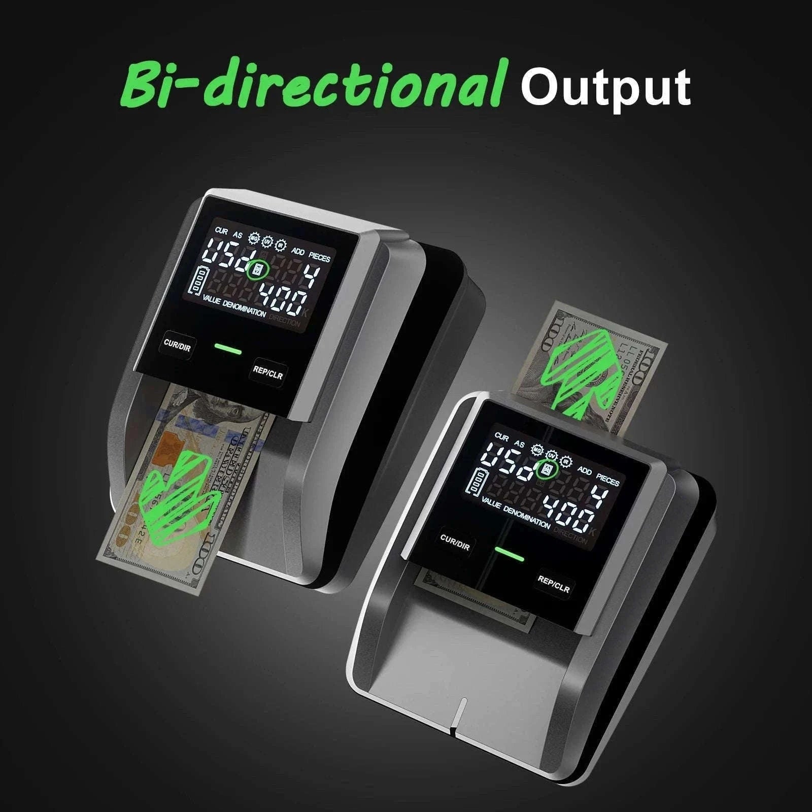 Counterfeit Bill Detector with 2.8 Inch Screen and Total Value Display-dark green