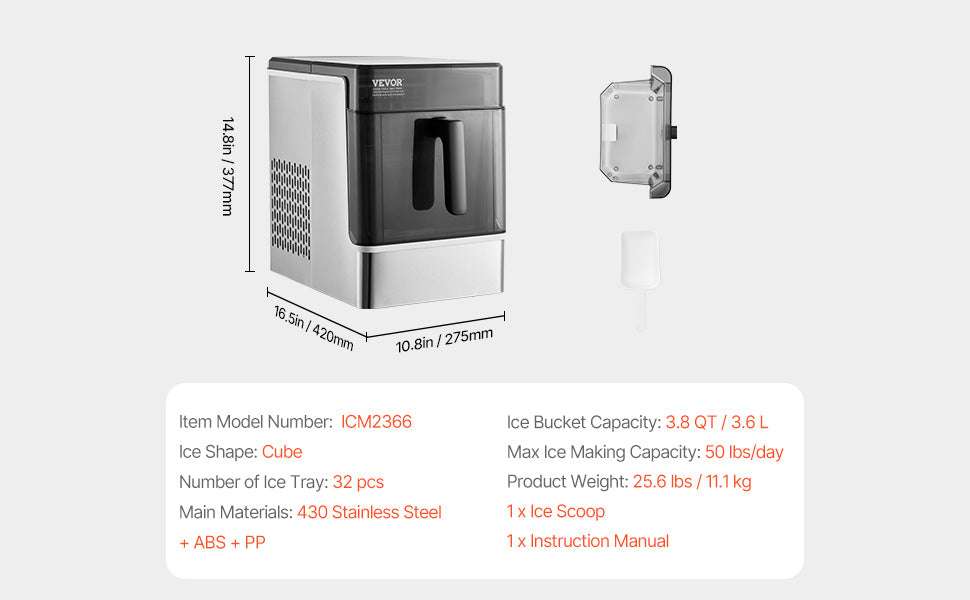 Countertop Ice Maker 50lbs/Day with Self-Cleaning & 2 Sizes-50lbs per 24H / United States