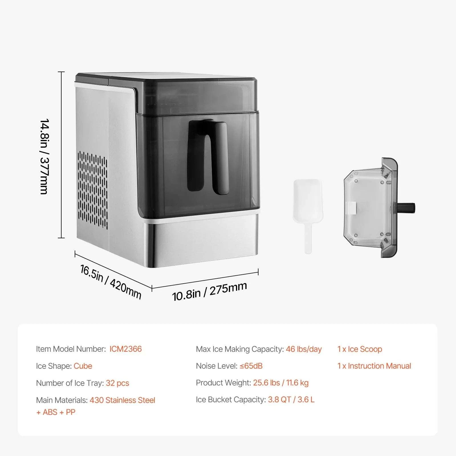 Countertop Ice Maker 50lbs/Day with Self-Cleaning & 2 Sizes-50lbs per 24H / United States