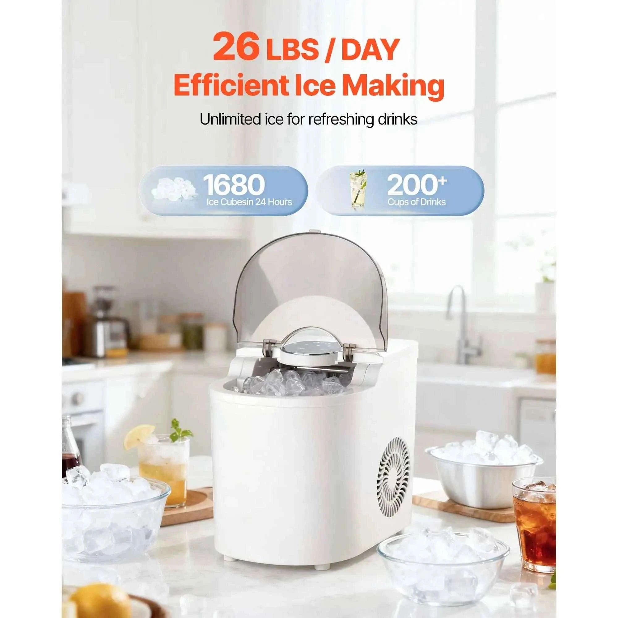Countertop Ice Maker 7 Cubes Ready in 6 Minutes 26 lbs per Day-26lbs / United States
