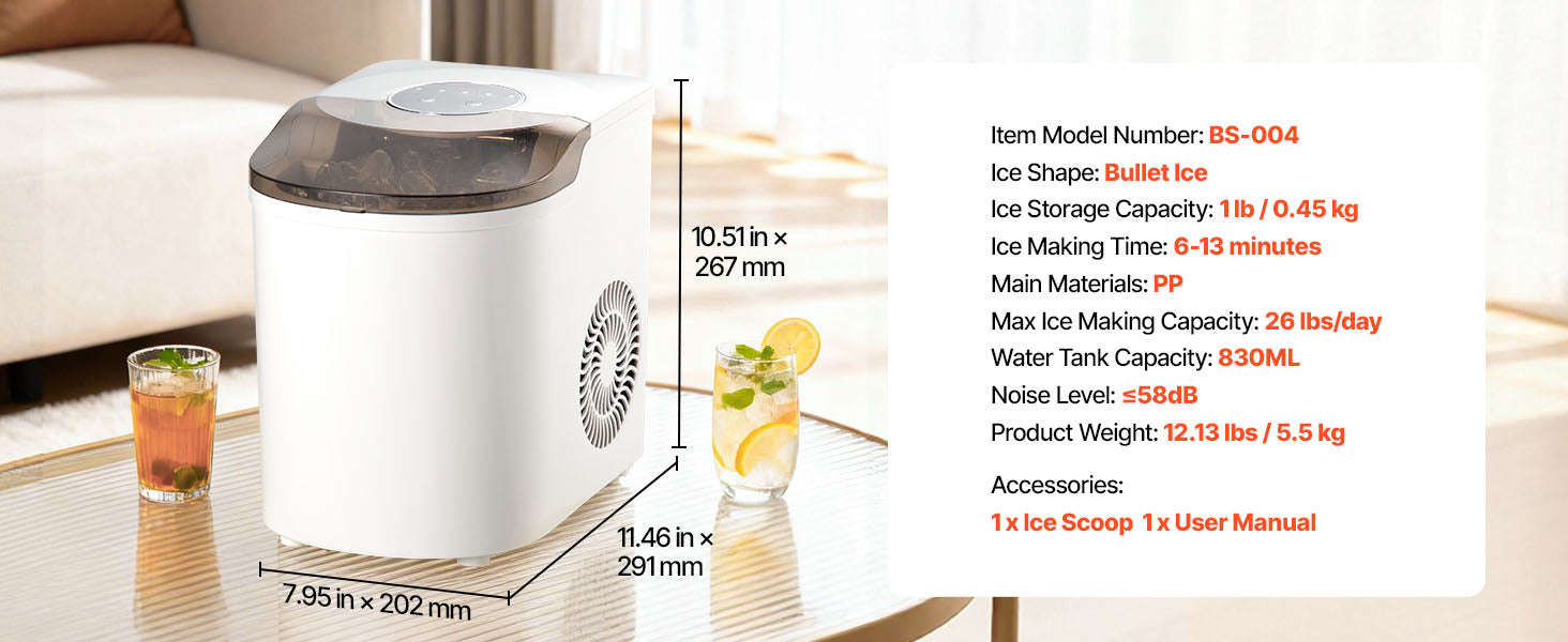 Countertop Ice Maker 7 Cubes Ready in 6 Minutes 26 lbs per Day-26lbs / United States