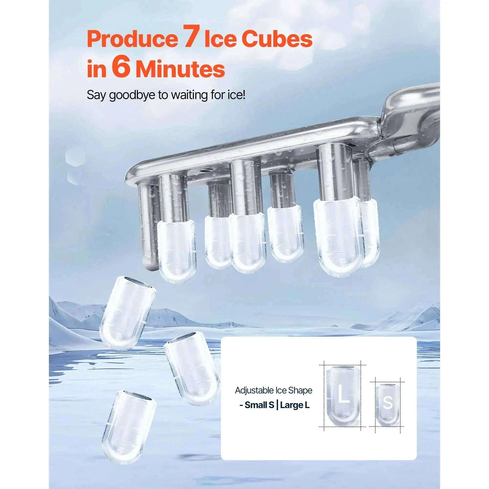 Countertop Ice Maker 7 Cubes Ready in 6 Minutes 26 lbs per Day-26lbs / United States