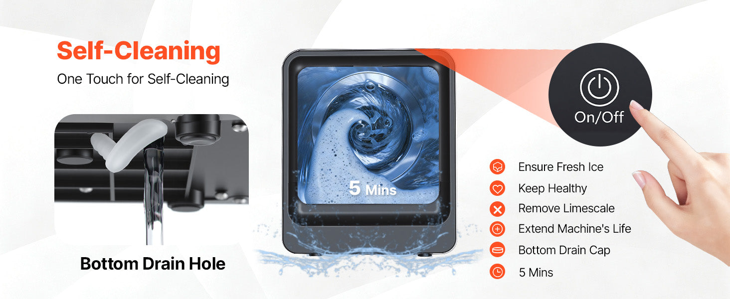 Countertop Nugget Ice Maker 33–44 lbs/Day with Self-Cleaning
