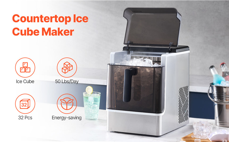 Countertop Ice Maker 50lbs/Day with Self-Cleaning & 2 Sizes