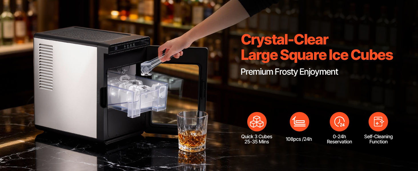 Countertop Ice Maker 22 lbs Daily with Large Square Ice Cubes