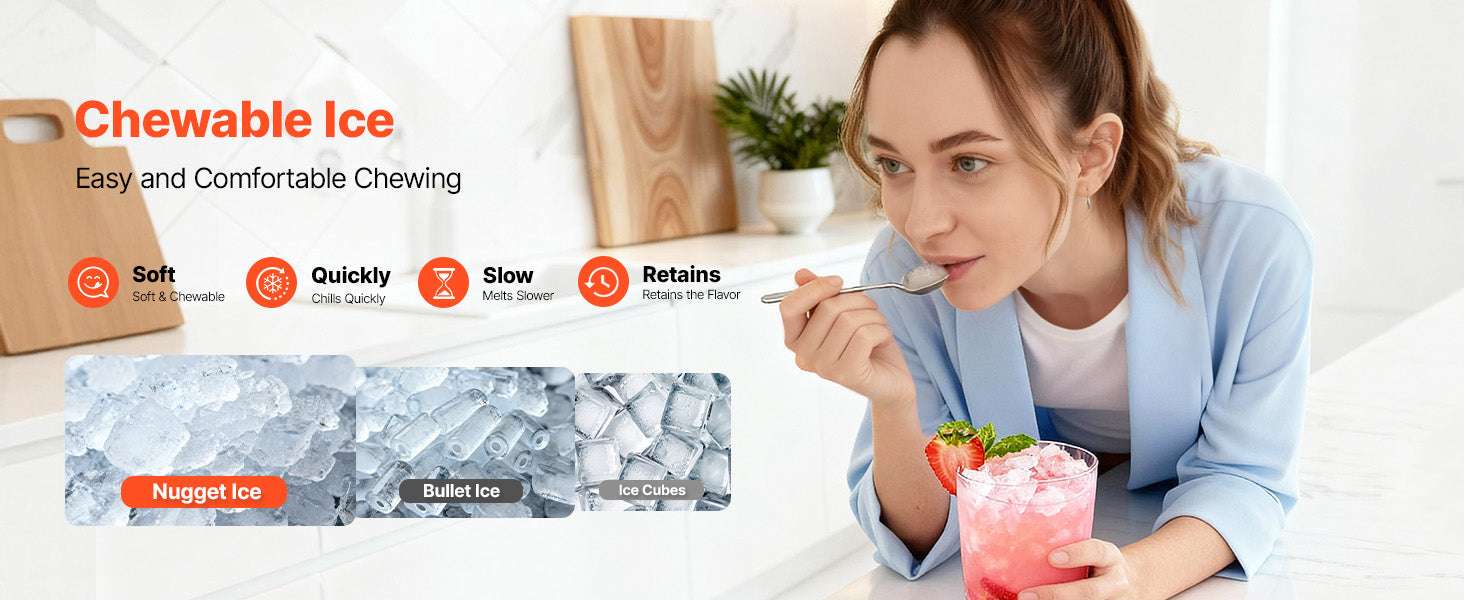 Countertop Nugget Ice Maker 33–44 lbs/Day with Self-Cleaning-33lbs per 24H / United States