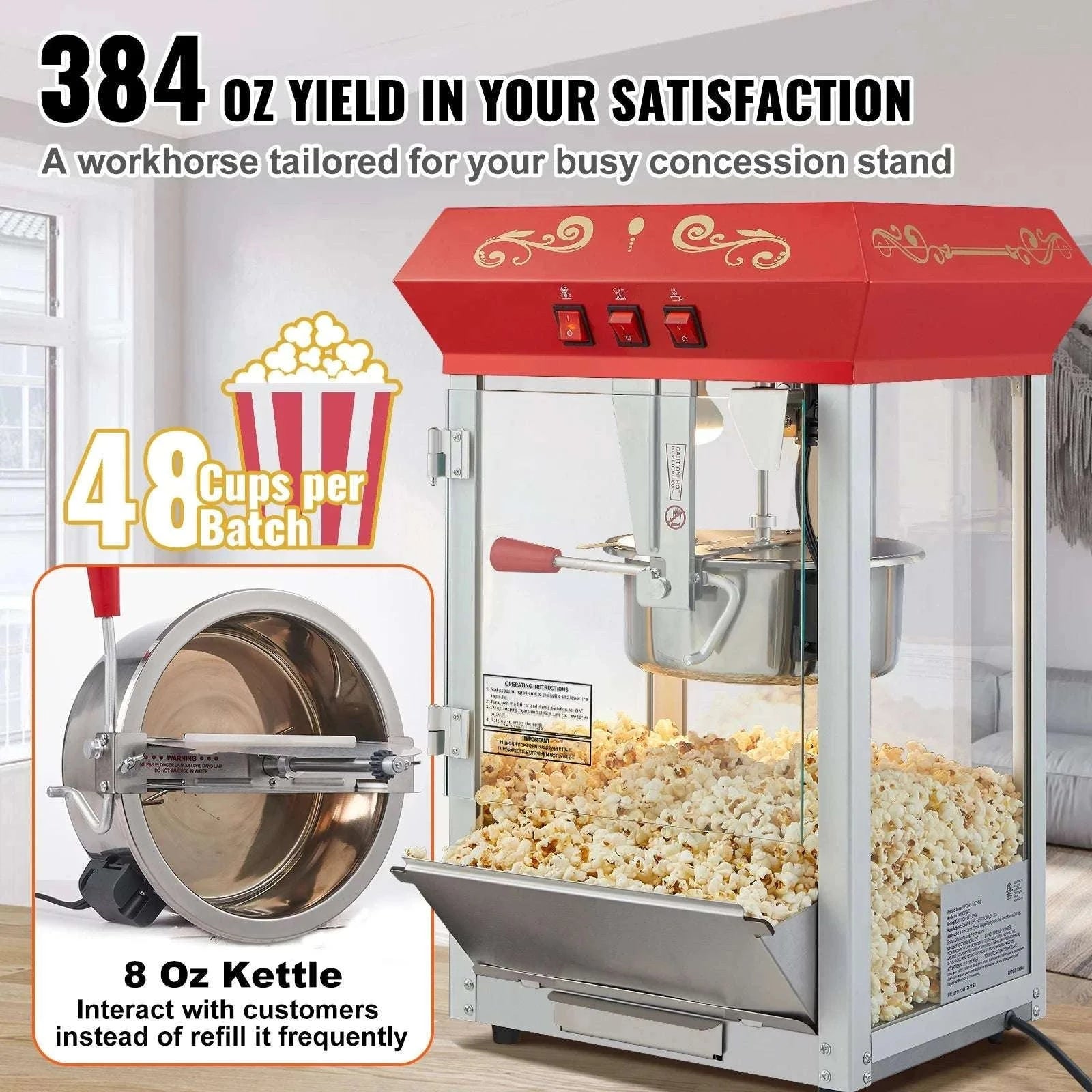 Countertop Popcorn Maker Machine 8oz 48 Cups Movie Style-12 oz / france