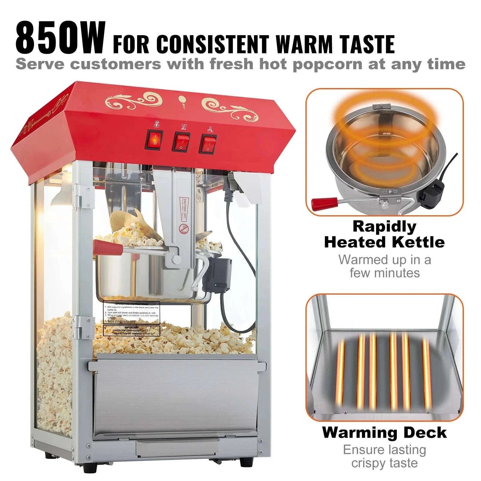 Countertop Popcorn Maker Machine 8oz 48 Cups Movie Style-12 oz / france